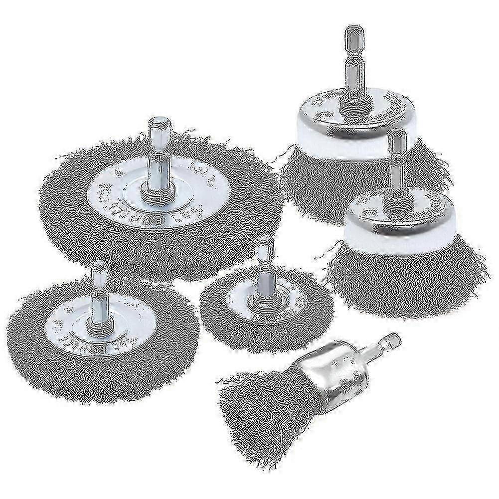 6 Pack Brass Coated Wire Brush Drill Attachment Set