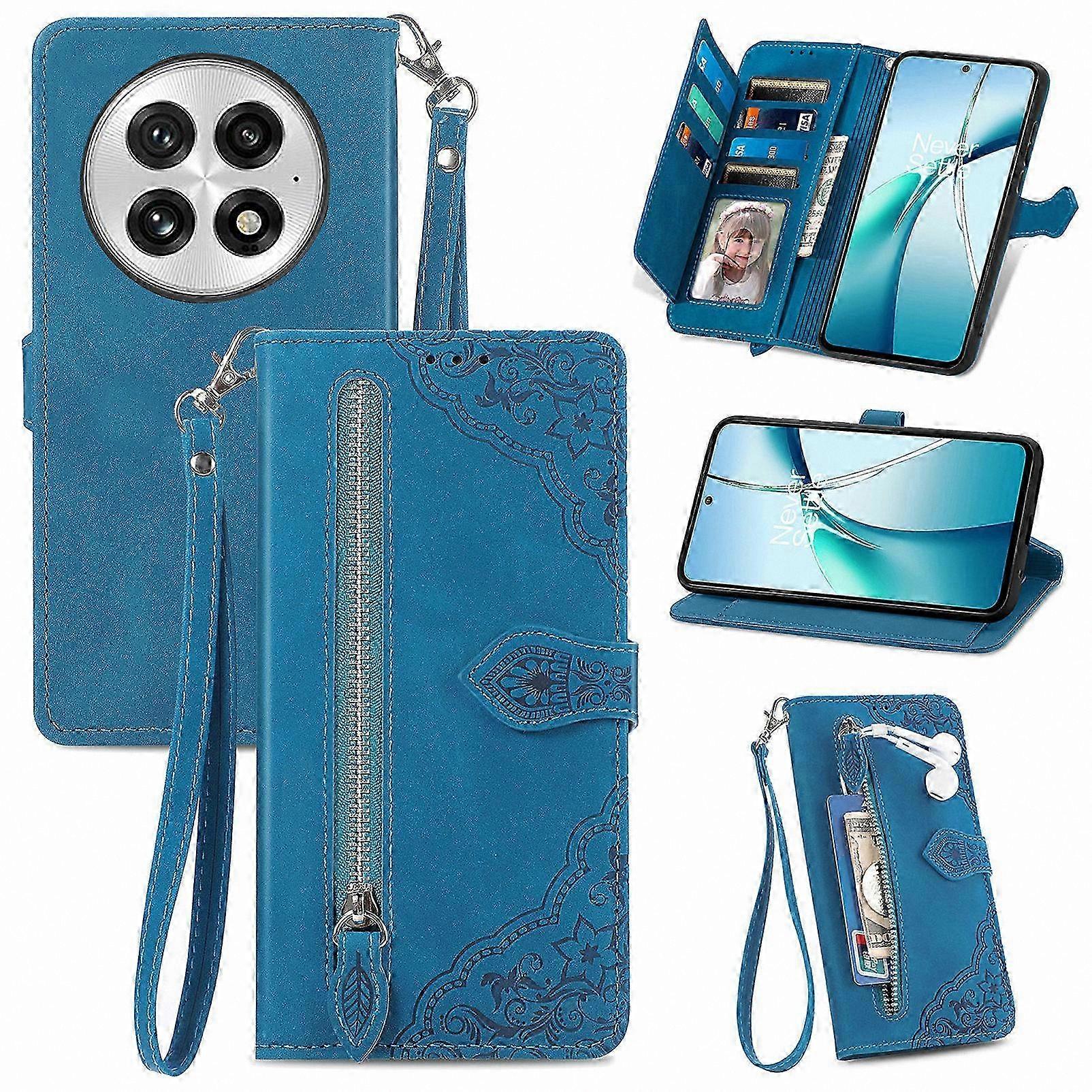 PU Leather Zipper Wallet Case with Flower Design for OnePlus 13 Phone Cover