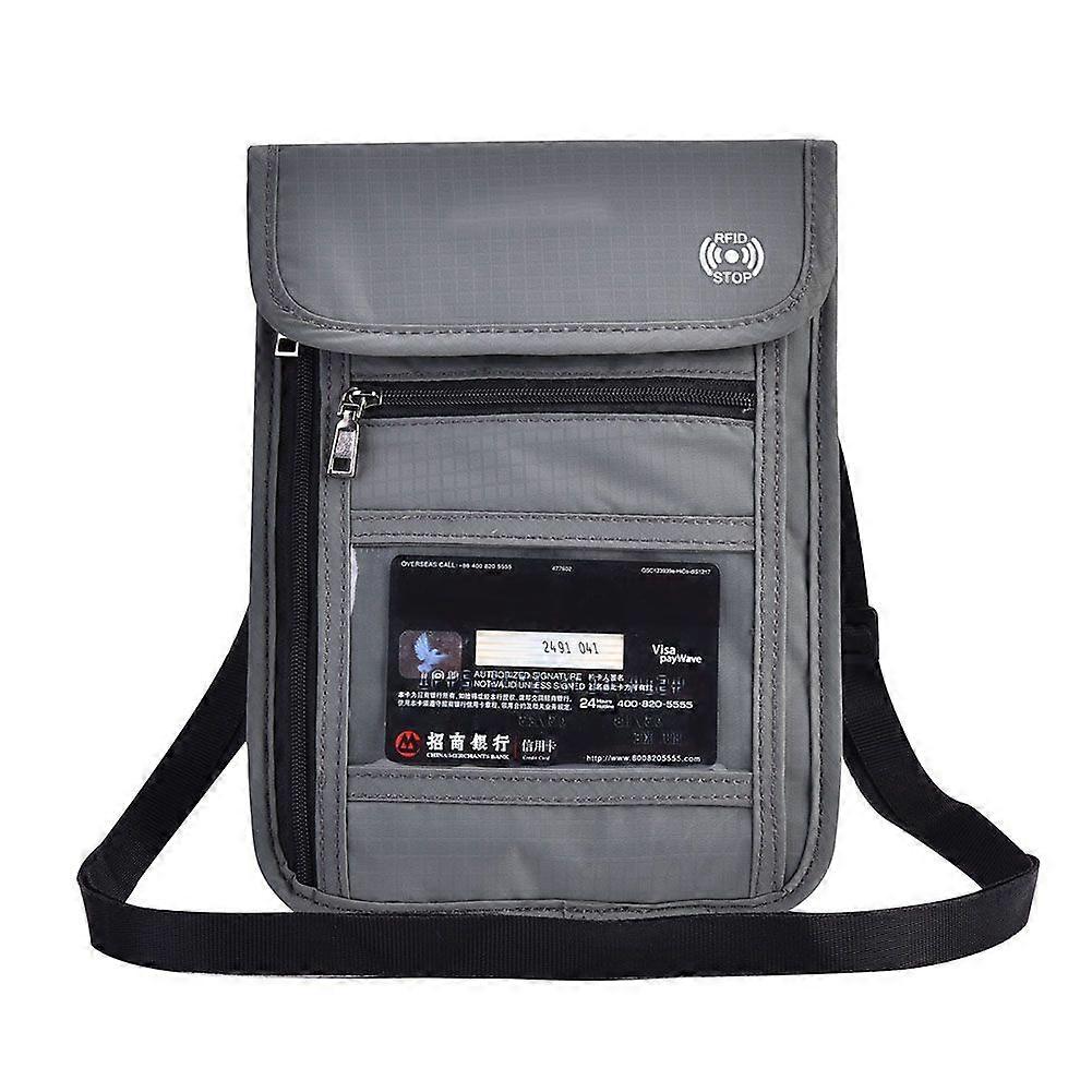 Gray Multi function Travel Passport Cover Neck Bag Protector Wallet ID Nylon Holder Pouch