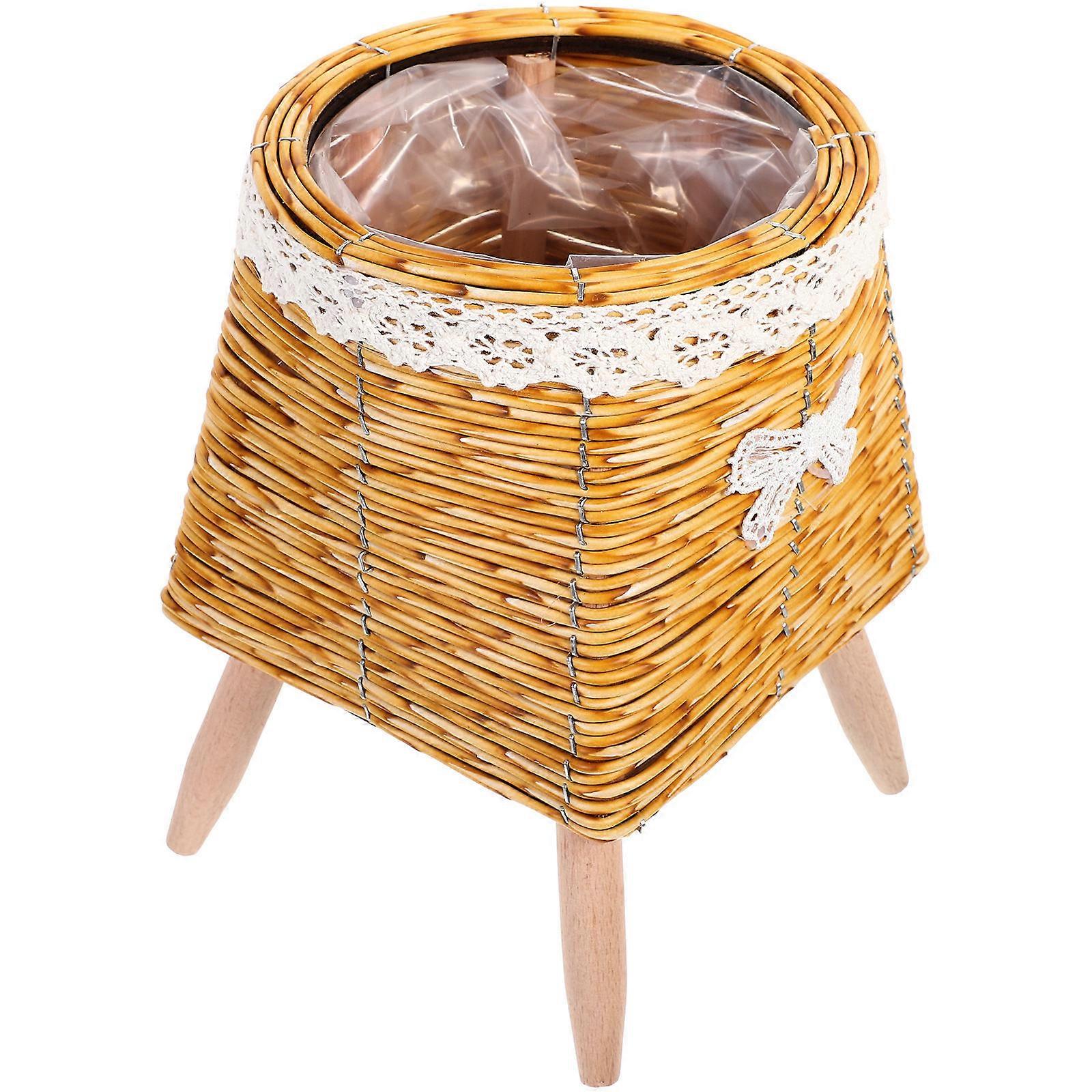 Wood Woven Plant Stand Flower Pot Holder for Decor