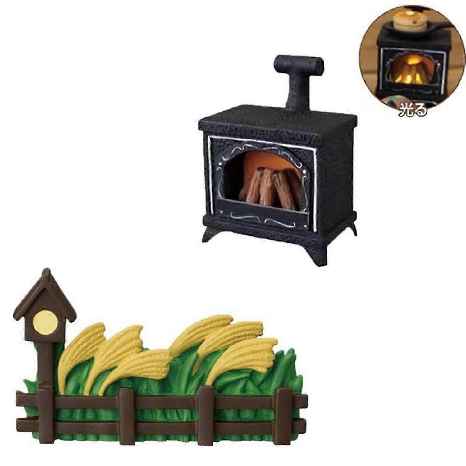 2PCS Dollhouse Miniature Simulation Mini Illuminated Fireplace Model