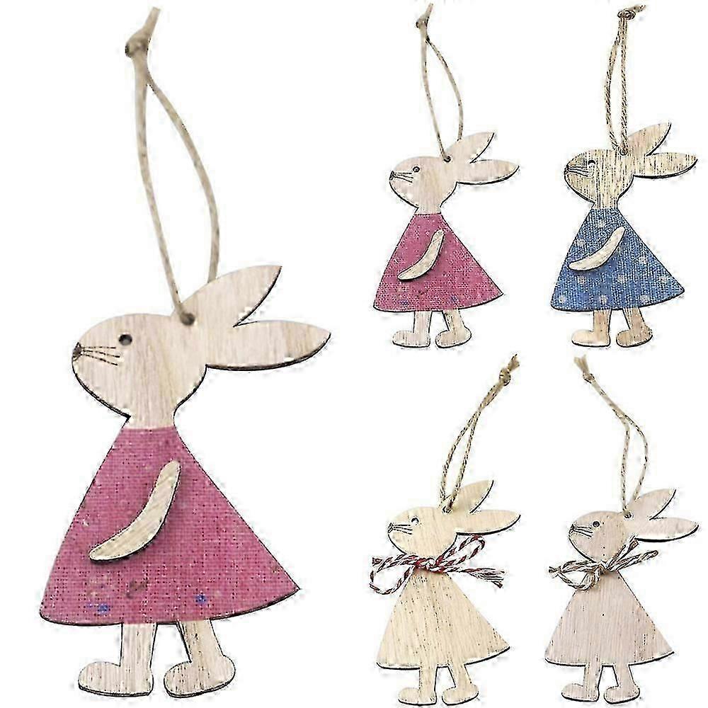 Easter Wooden Bunny Hanging Rabbit Cute Craft Ornament Home Tree Decor
