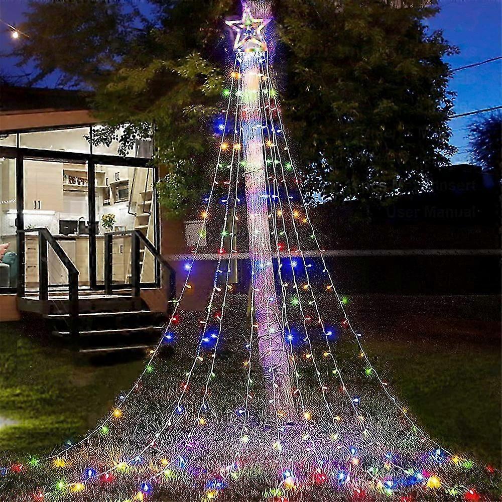 Solar Christmas Decorations Waterfall Star Lights 350 Led Tree Toppers String Lights 8 Modes Fairy Light For New Year Xmas Party