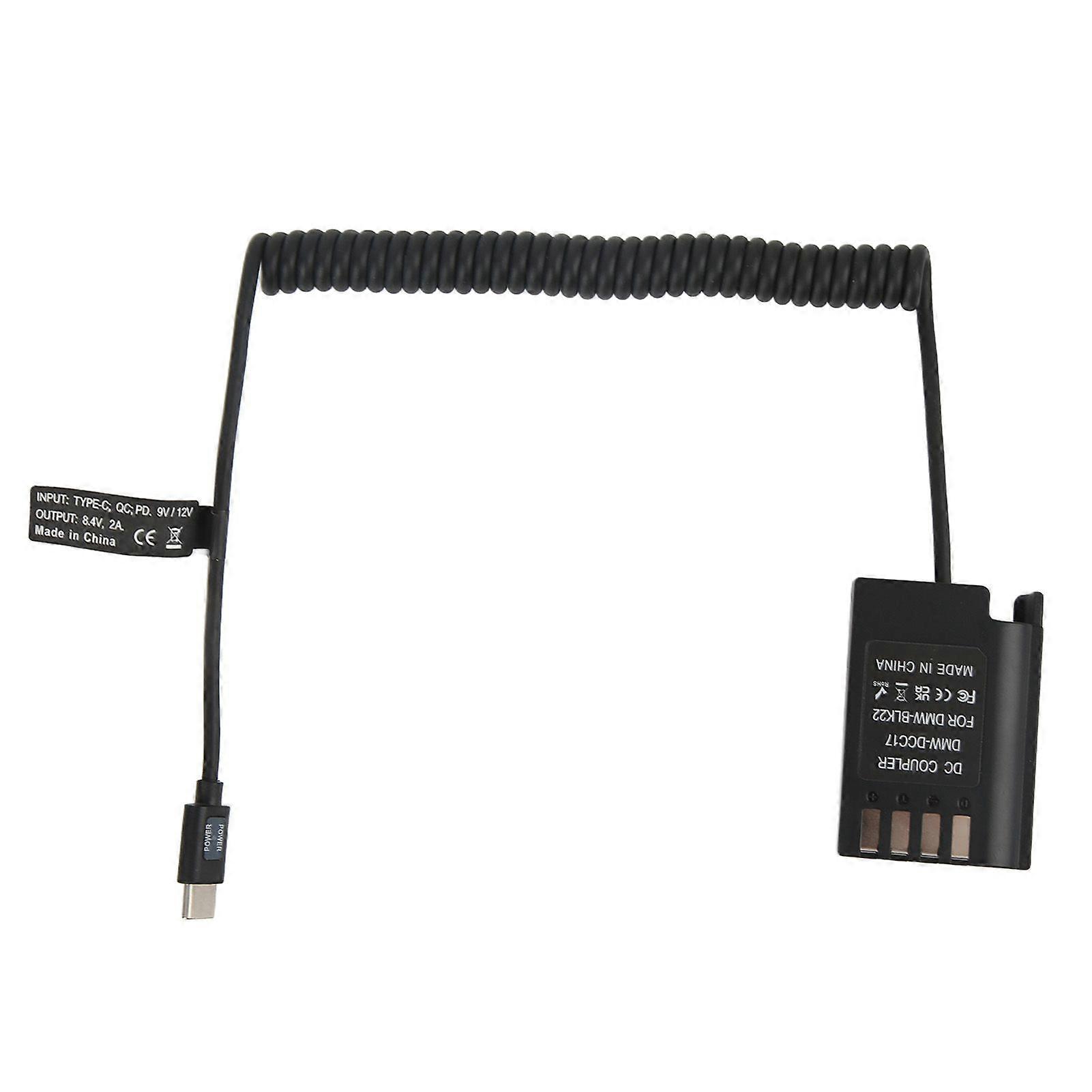 DMW DCC17 DC Coupler Type C to DMW BLK22 Dummy Battery Power Adapter Supports QC PD for Lumix S5 DCS5 DCS5K GH5M2 GH6 Digital Camera