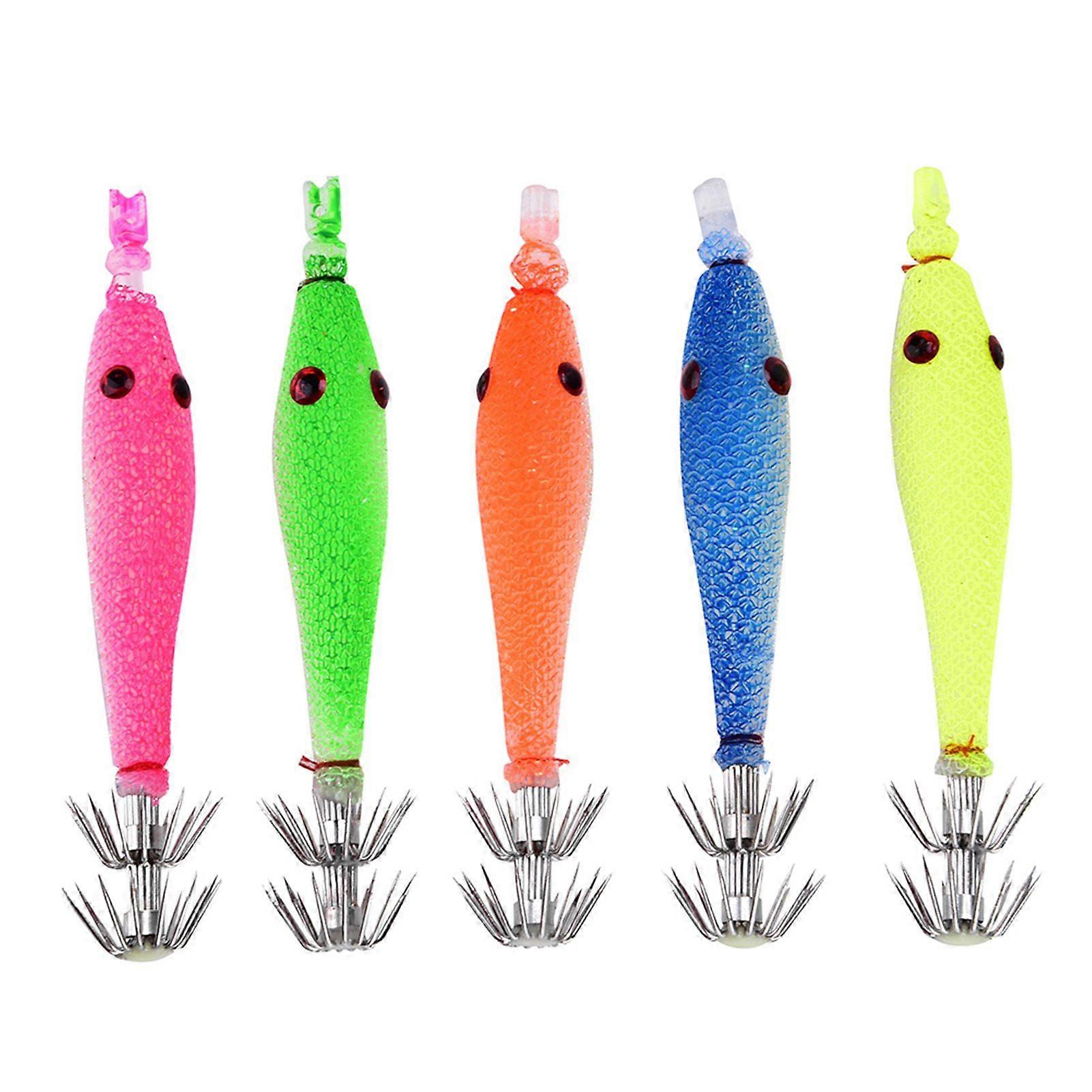 5pcs Durable Sleeve  Fish Squid Fish Baits Luminous Hooks Fishing Accessory