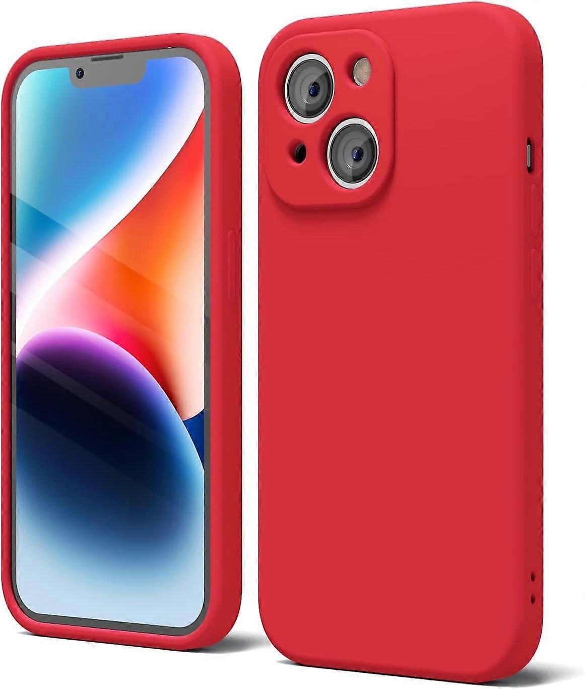 Silicone Case for iPhone 14 Plus, Soft Rubber Gel with Camera Cover, Thin Slim Fit, Aesthetic TPU Bumper with Grip, Cute Red Design for Women/Girls