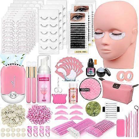 Lashes Kit for Eyelash Extension Beginners Professional Lash Mannequin Head Practice Kit with Everything Lash Glue Lash Shampoo Lash Fan, Lash Extensi