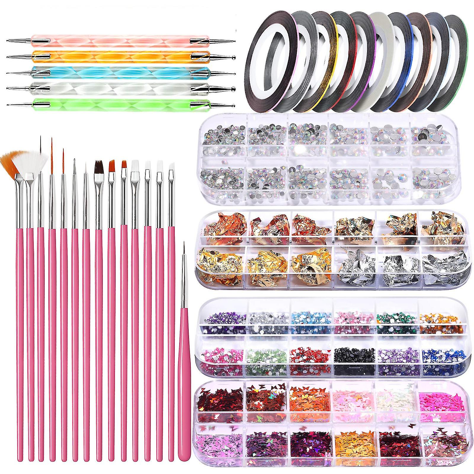 Nail Art Brushes Kit Nail Design Décorations Set Dotting Tools Multicolor Nail Strass