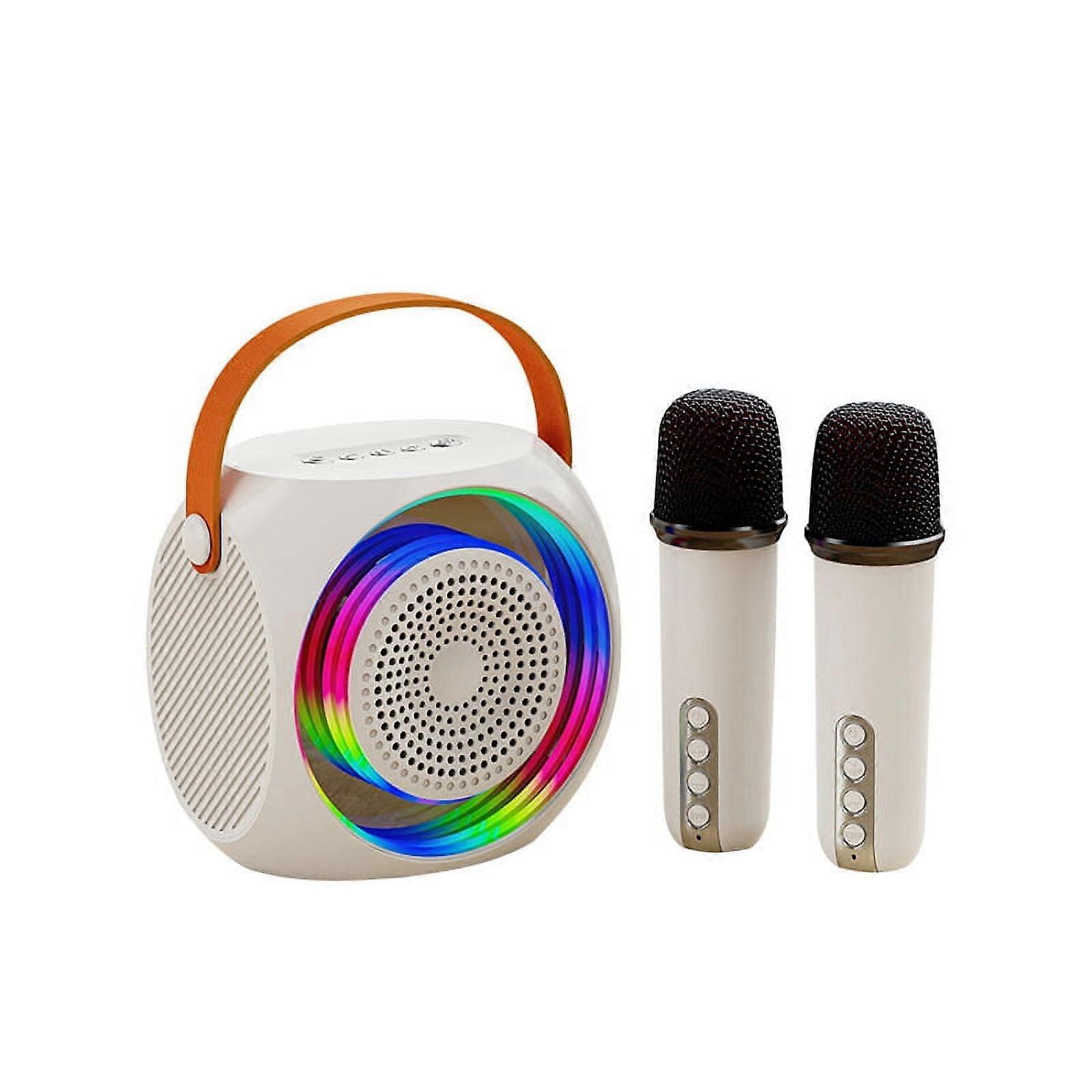 Machine de haut-parleur de karaoké Bluetooth portable avec 2 microphones, adaptée aux fêtes d’anniversaire à la maison, blanc