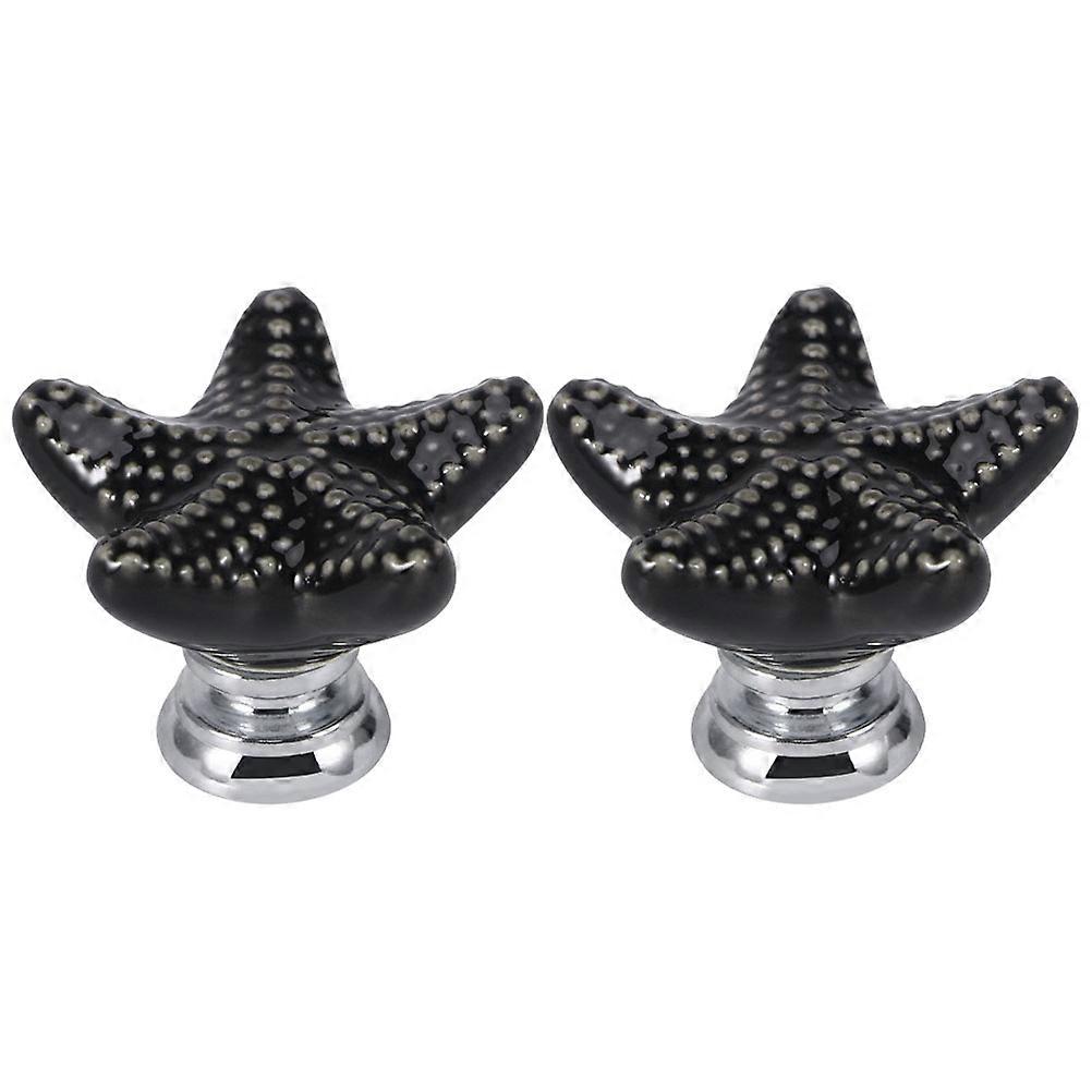 Star Shaped Knobs Ceramic Door Handle for Cabinet 6Pcs Black Set