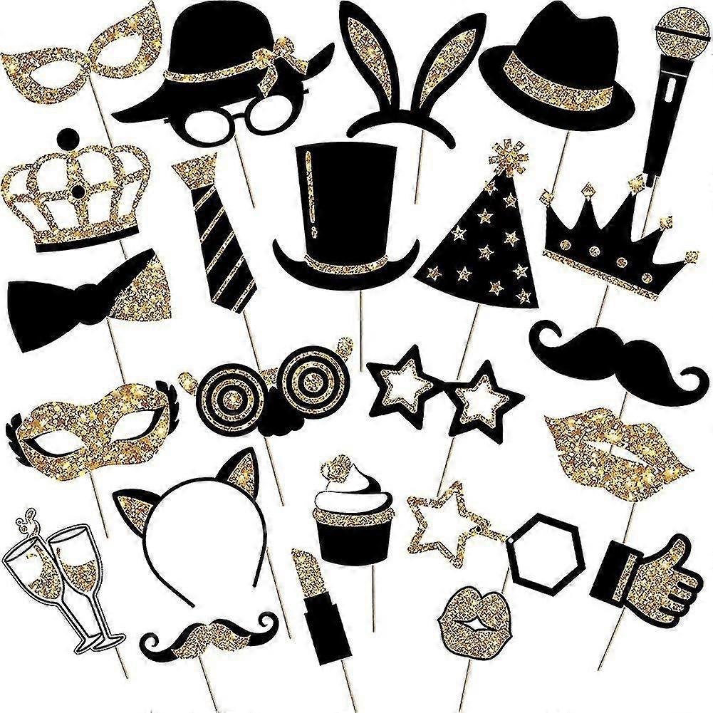 24 Pieces Party Photobooth Props Mix Of Hats, Wine Glass, Lipstick, Tie, Wreaths