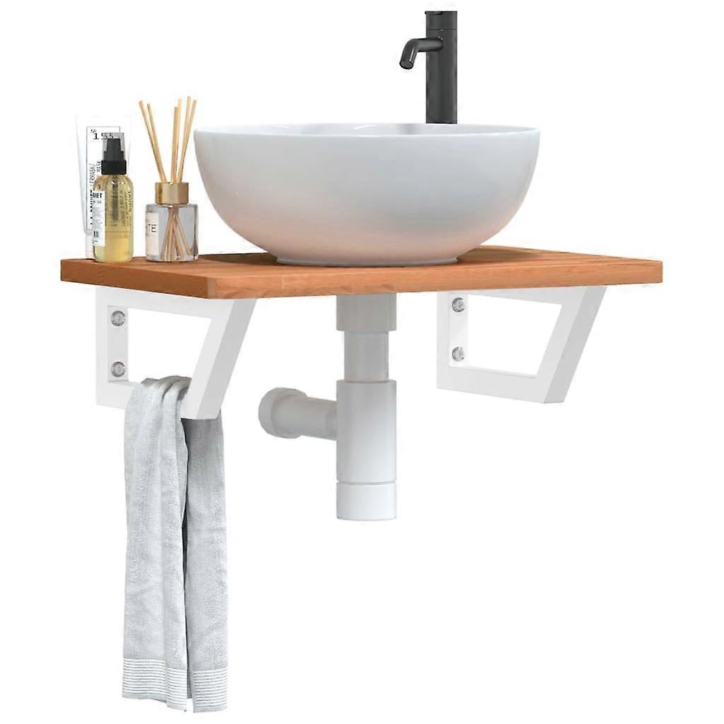 Wall-mounted washbasin shelf steel and solid beech wood