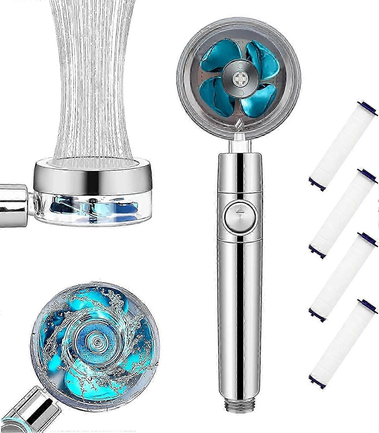 Turbo Handheld Shower Head Blue High Pressure Vortex Shower Head PUSCOBSY Hydro Jet Fan Shower Head with 360 Degrees Rotating Turbocharged Pr