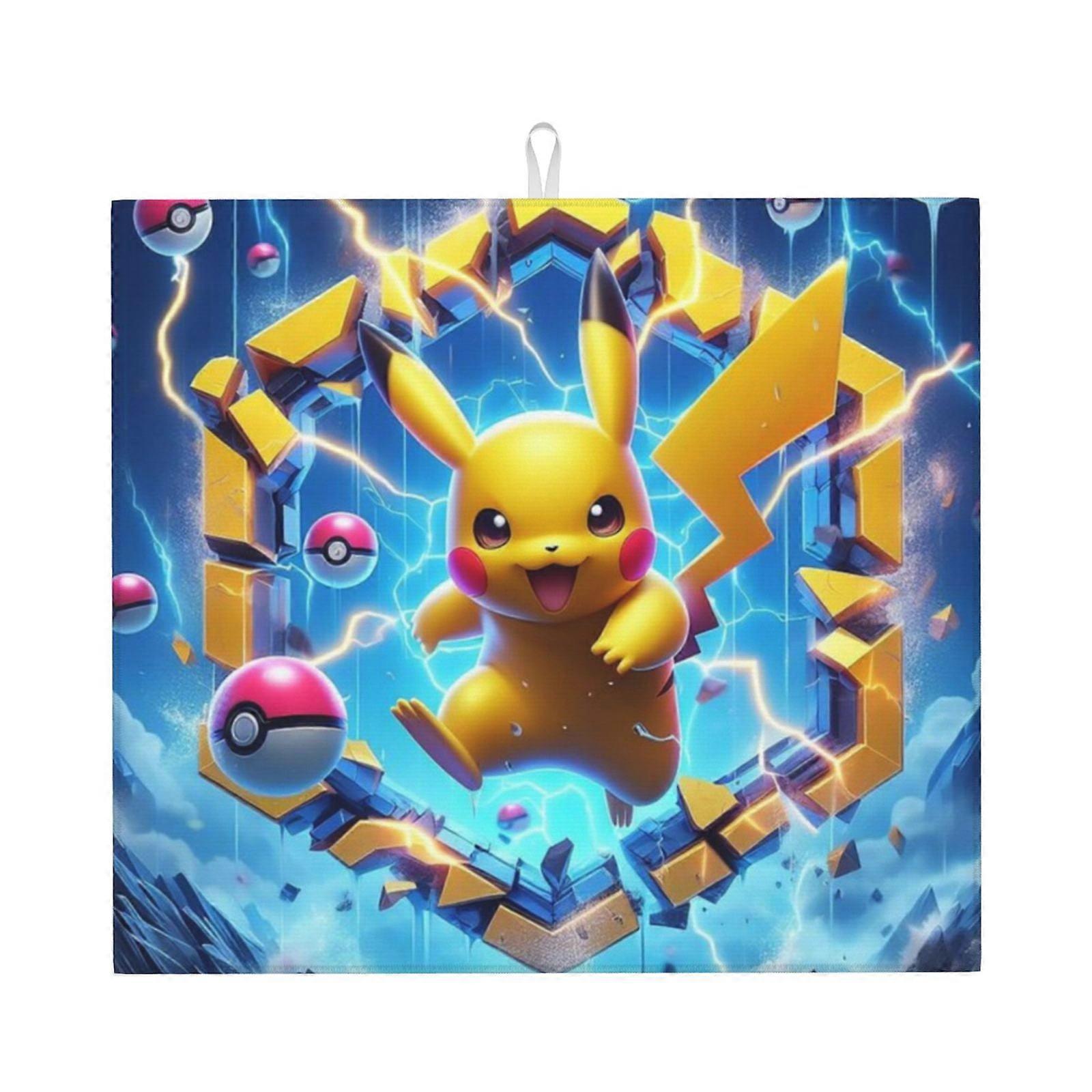 Pikachu Dish Drying Mat For Kitchen Counter, Microfiber Dish Mat, Fast Absorbent Draining Pad