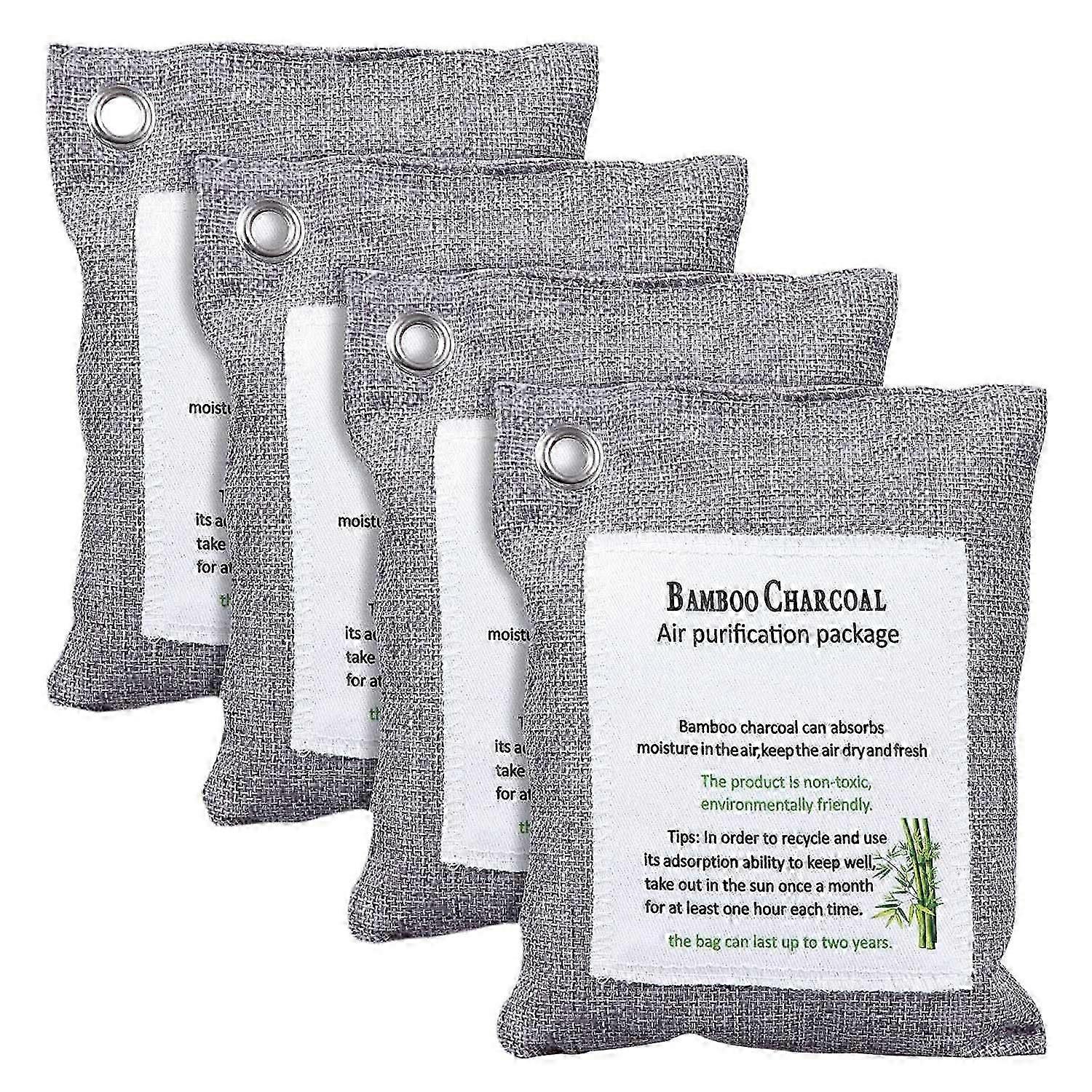 Aktivert bambus trekullpose luktfjerner 200g x 4, luftrensende poser for hjem, bil, skap, sko_i*