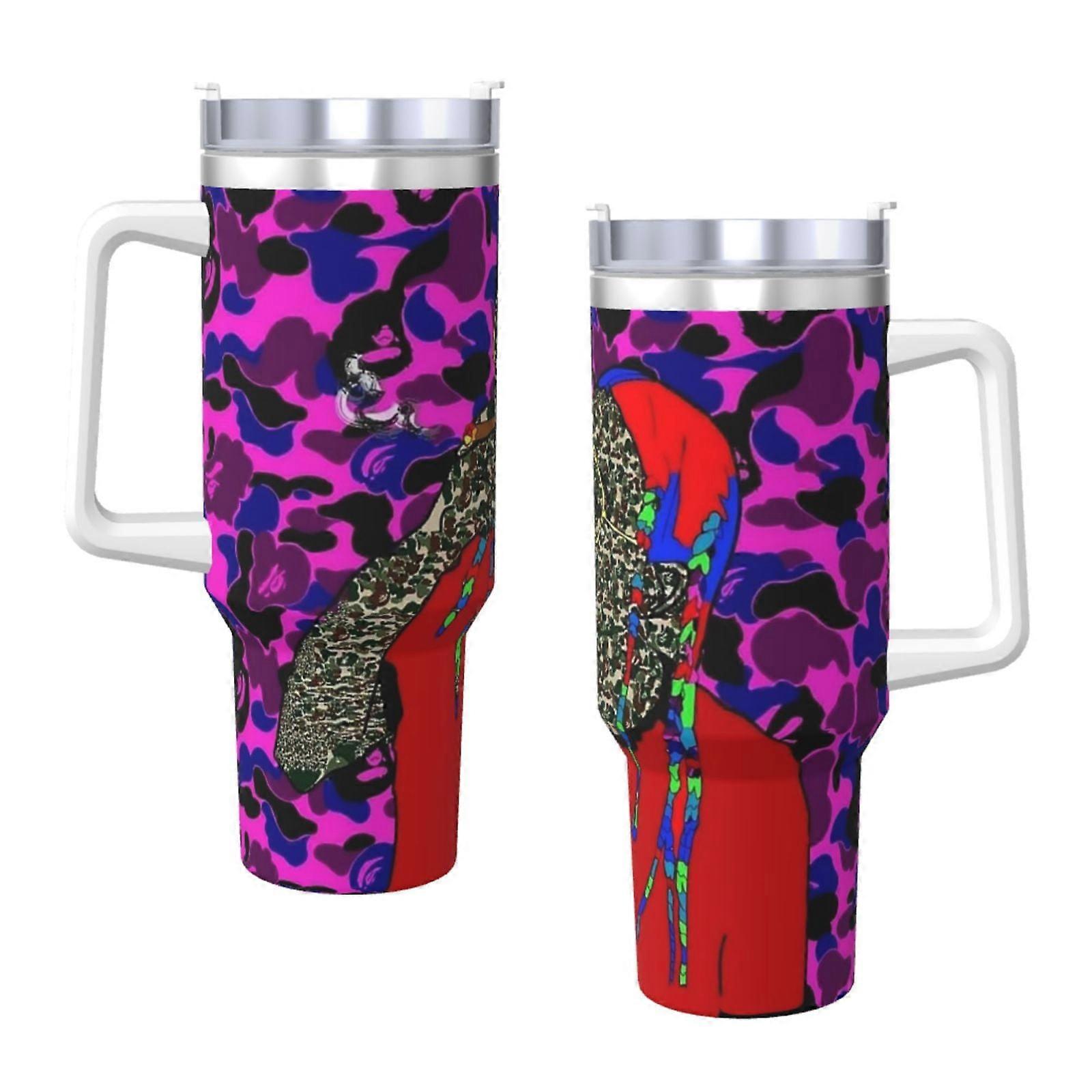 Gobelet isotherme BA_PE de 1,2 L (40 oz) avec poignée et paille, étanche et doté d'un couvercle et d'une paille en acier inoxydable. Base compatible avec les porte-gobelets.