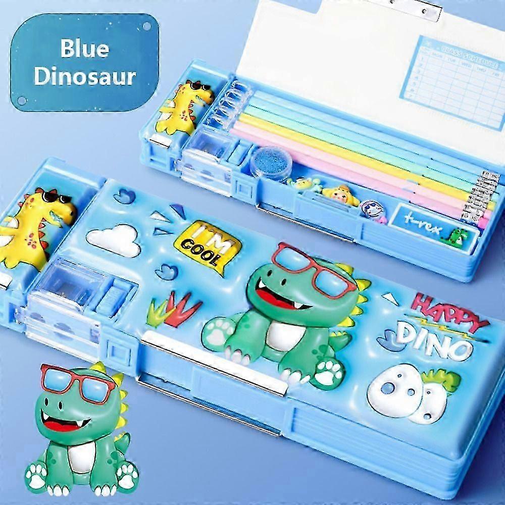 3D pencil case double layer dinosaur/astronaut pencil case with pencil sharpener stationery storage box