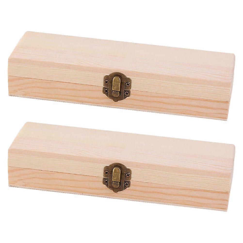 2pcs Blank Wood Pen Box Pencil Storage Container Simple DIY Stationery Boxes