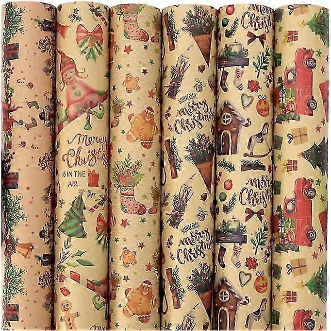 Julklappspapper, 12 ark julpapper, kraftpapper julklappspapper, 70x50CM, för julklappspresent