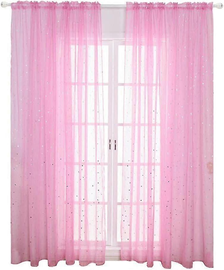 2pcs Voile Window Tenda romantica Silver Star Pannello di trattamento della finestra per camera da letto Soggiorno100 * 270cm