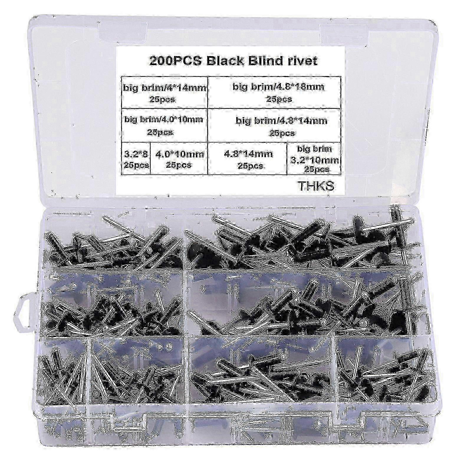 200pcs Rivets Multiple Corrosion-resistant Big Brim Black Blind Rivet Set For Automobiles XXF f54 2025