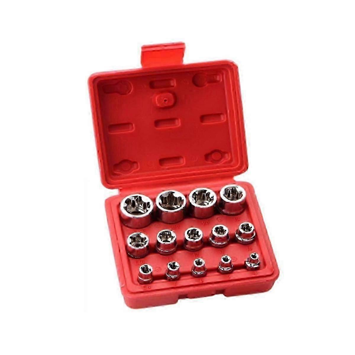 14Piece E-TORX Socket Set Premium Kvinne Torx Socket Set, Star Socket Set, Momentuttak sett, Utvendig
