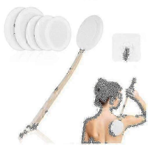 Adjustable Back Lotion Applicator with Long Handle, 6x Replaceable Pads & Hook for Easy Body Moisturizing