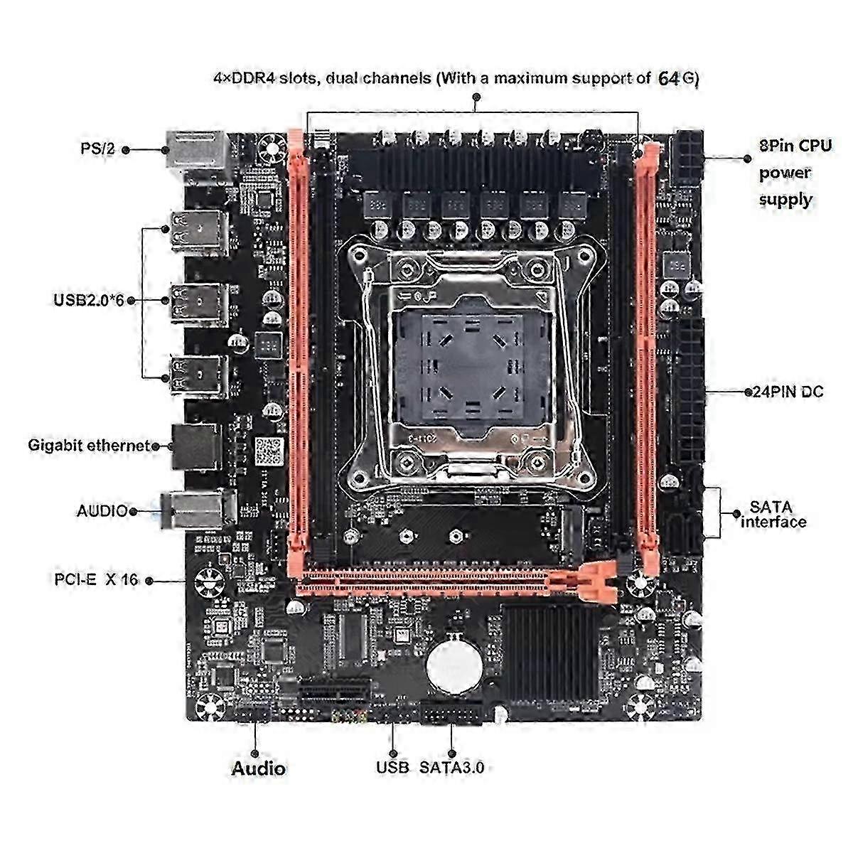 X99E Dual Channel Desktop Motherboard Supports 4xDDR4 RECC RAM, PCIE X16 NVMe & Gigabit LAN Card