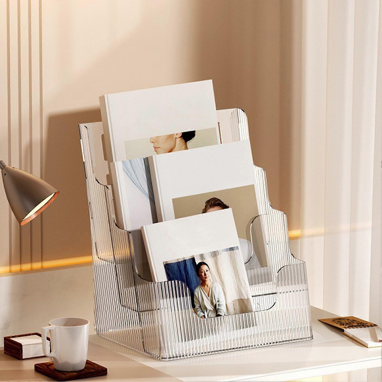 SUSUchens Desktop File Storage Box 4 Layered Scrapbook Paper Storage Bin Hollow Transparent Space-Saving Scrapbook Paper Storage Case Transparent