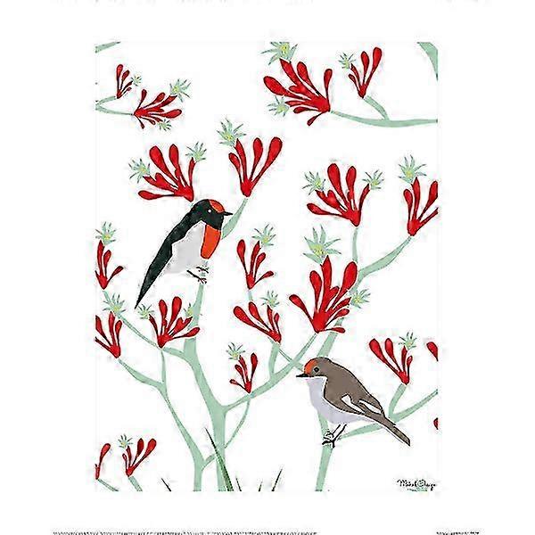 Mokoh Robin Kangaroopaw Print 40cm x 30cm, White/Red/Green