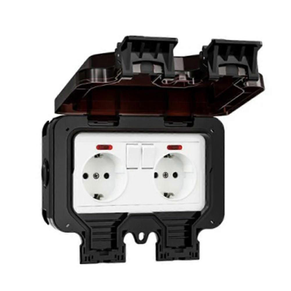 IP66 Waterproof Socket 220V Black Wall Plug Power with Built-In Switch Electrical EU Home Appliance(C)