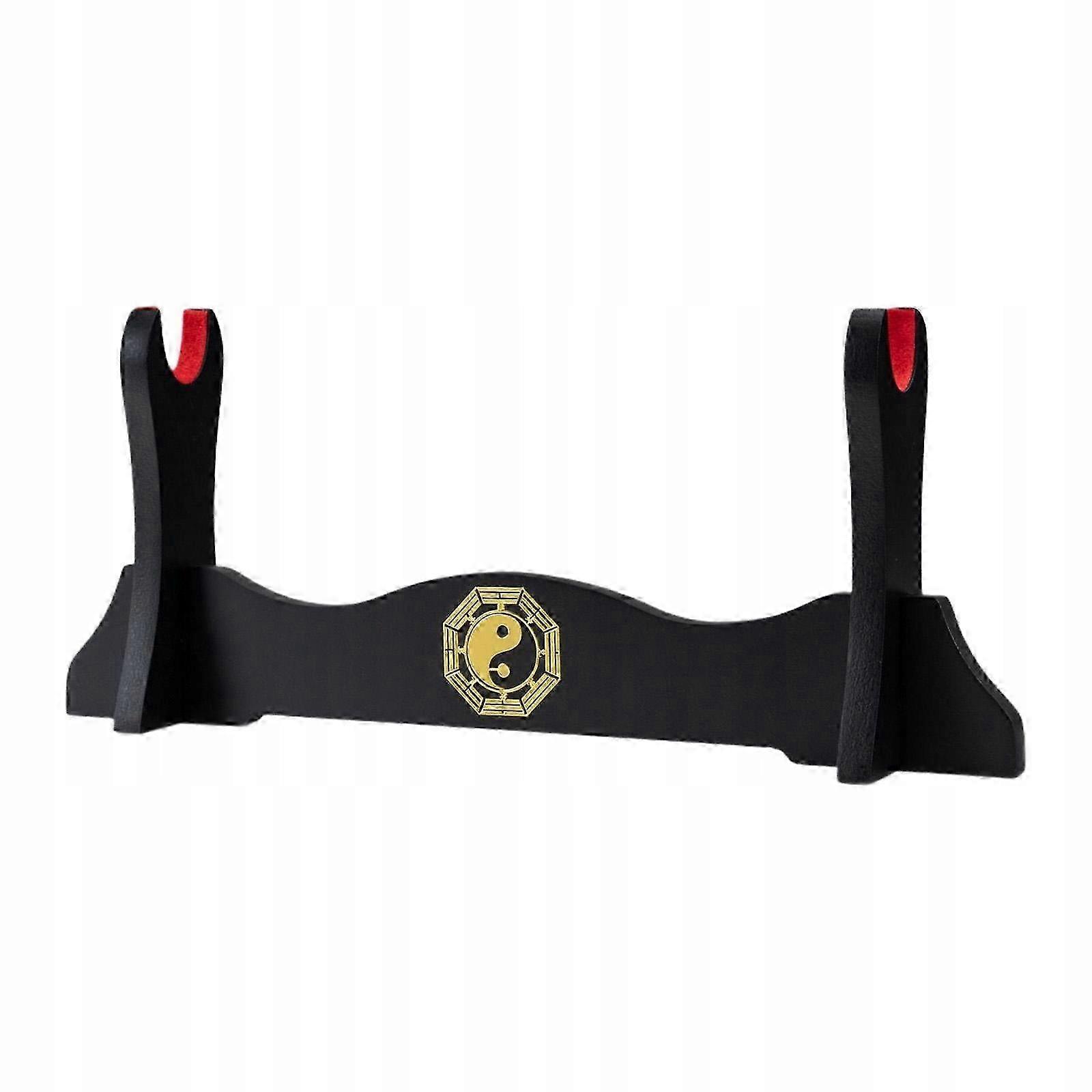 Sword Stand Bagua Style Display Rack Support Black Wood Study, 1 Layer
