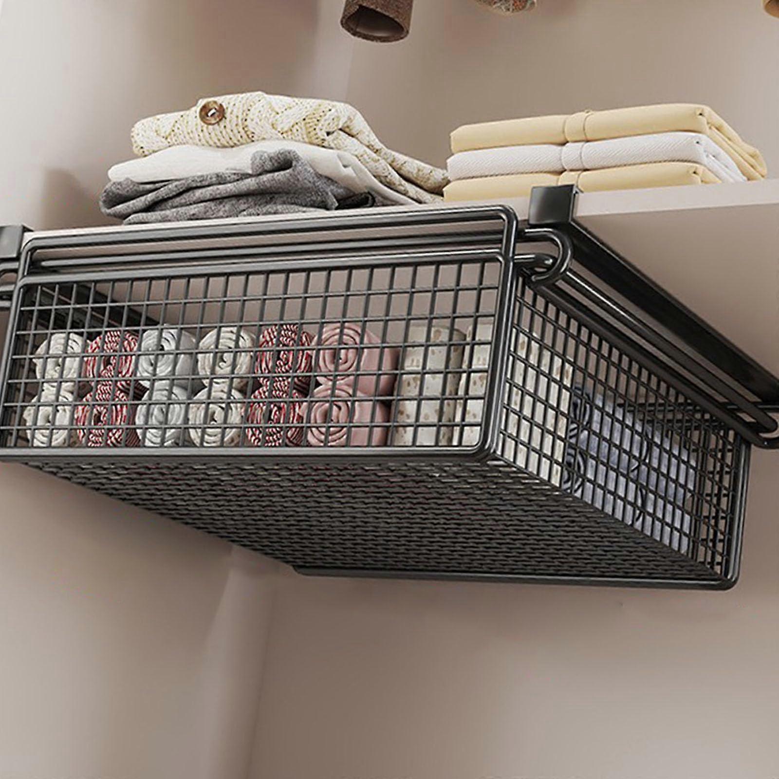 Cabinet Organizing Bin Under Shelf Storage Basket Hanging Pullout Drawer Iron Wardrobe Organizer Black Large