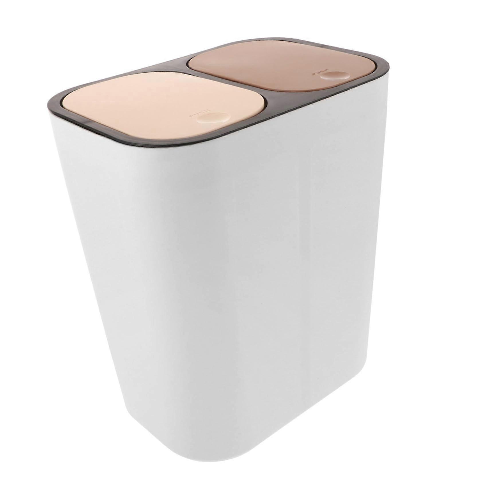 Dual Compartment Kitchen Trash Can with Press Lid and Compost Bin for Home Waste Sorting White