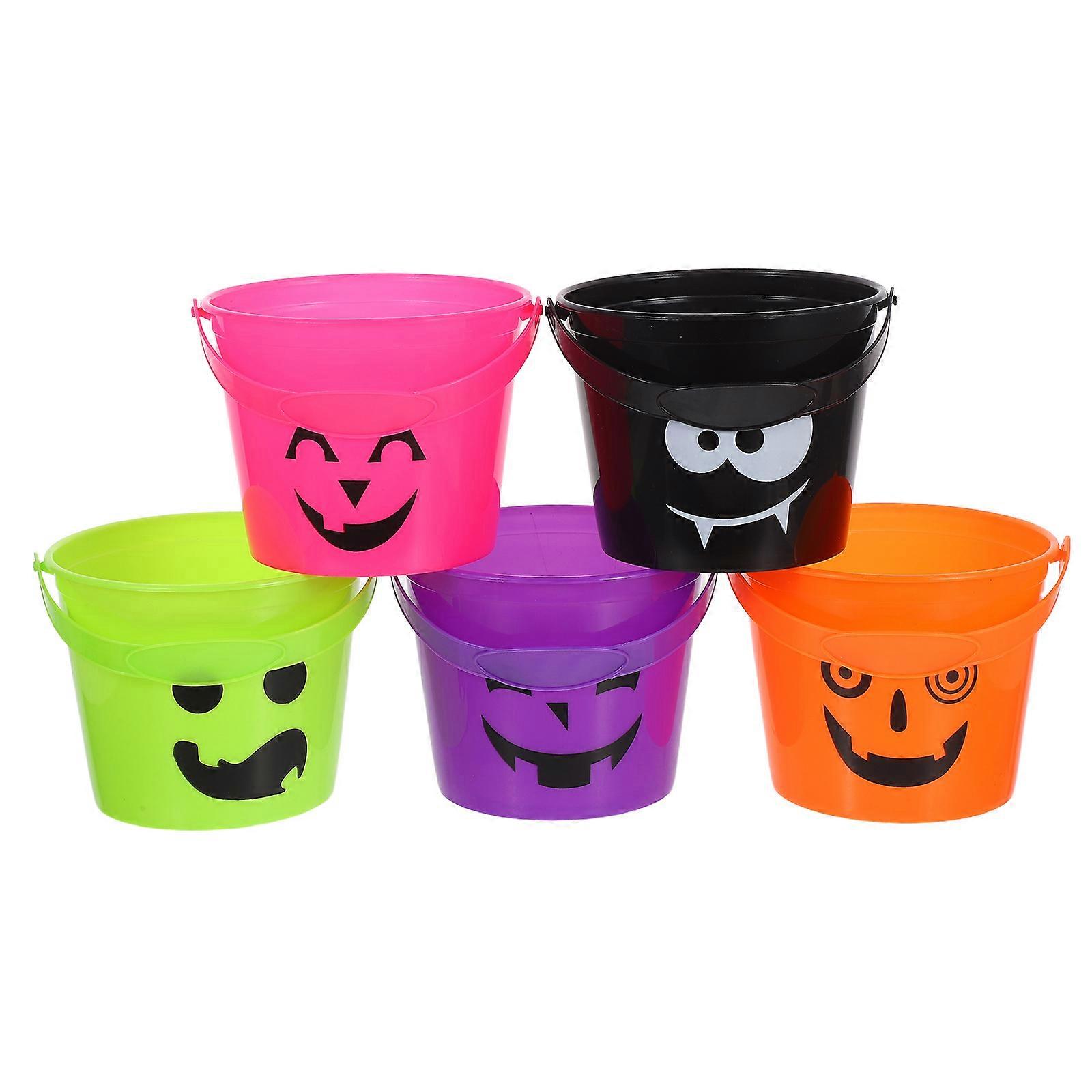Handheld Halloween Candy Bucket Plastic Pumpkin Pail 5Pcs for Candy Storage