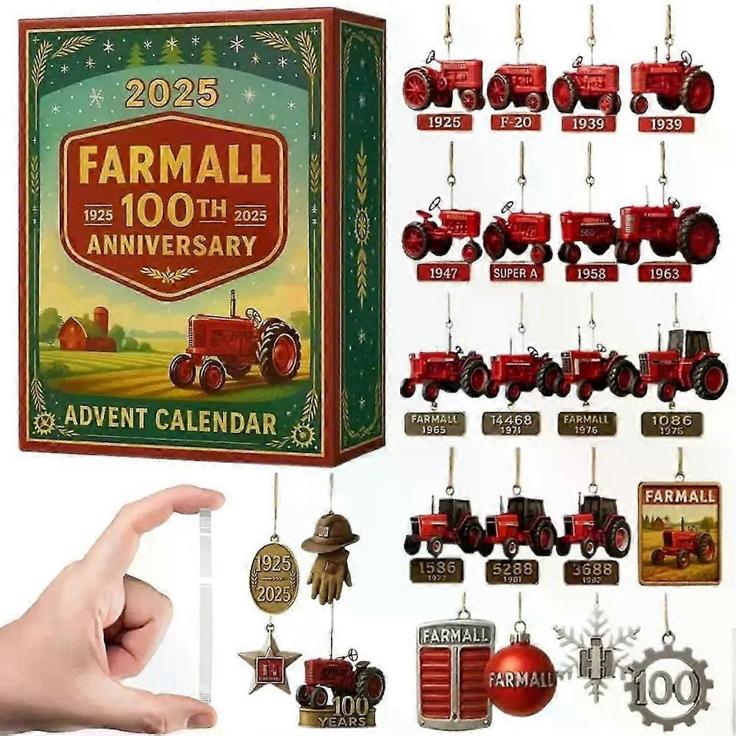 2025 Tractor 100th Anniversary Advent Calendar, 24 Days Christmas Countdown Calendar with 24 Different Tractors Ornaments