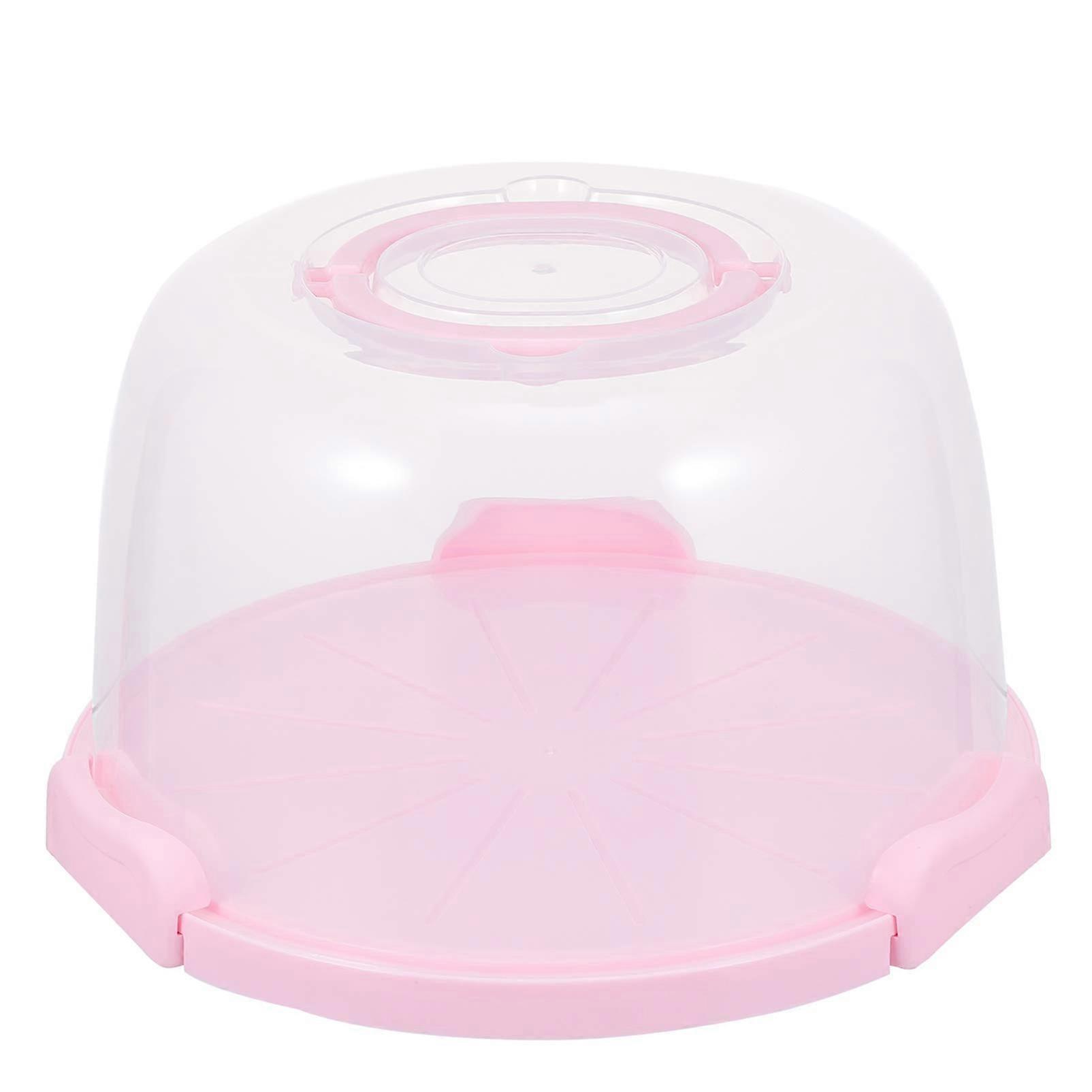 8 Inch Round Cake Carrier with Clear Dome Lid, Secure Buckle Closure and Carry Handle, Pink