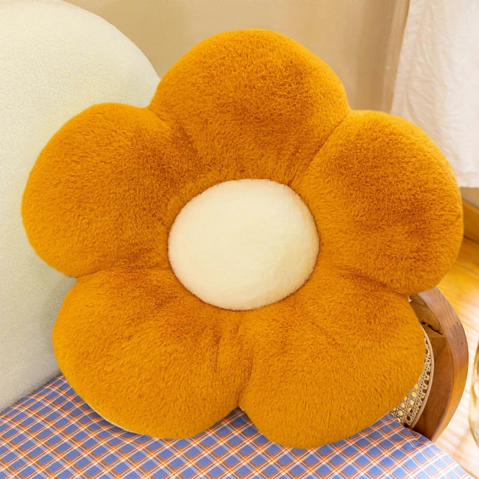 Flower Throw Pillow with Plush Elastic Support, Soft Daisy Floor Cushion for Sofa Bed Chair Couch Ginger
