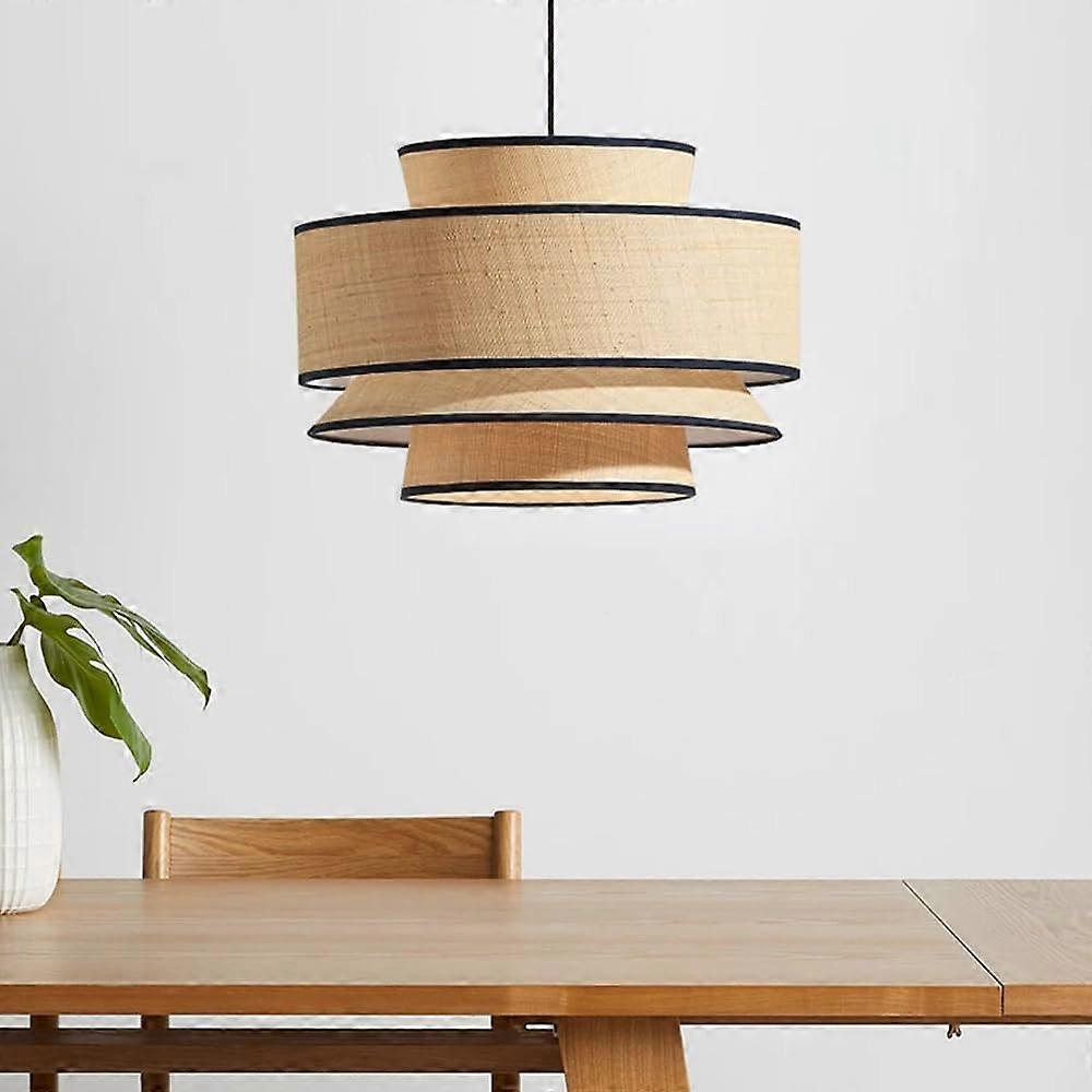 Modern Linen Drum Pendant Light with 3Tier Fabric Shade, Japanese Wabisabi Style for Dining Room