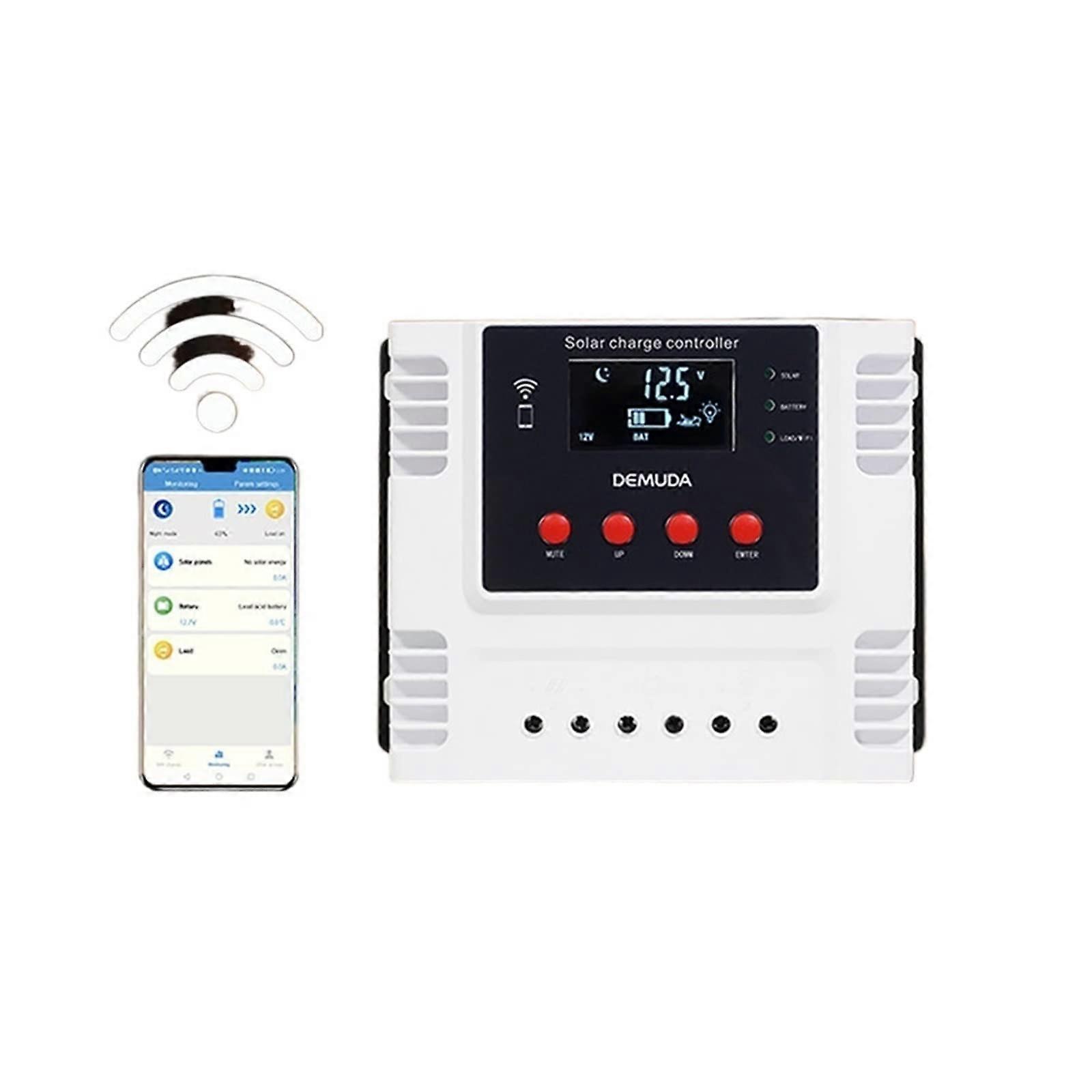 Solar Controller MPPT Charge Controller, Mobile App Control, 20/30/40/50/60A, 12V/24V, RealTime Data Monitoring, LED Display