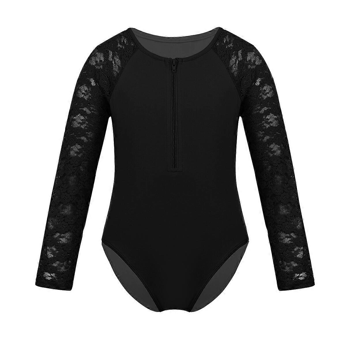 Girls Ballet Gymnastics Dance Leotards Long Sleeve Mesh/Lace Bodysuit Dancewear