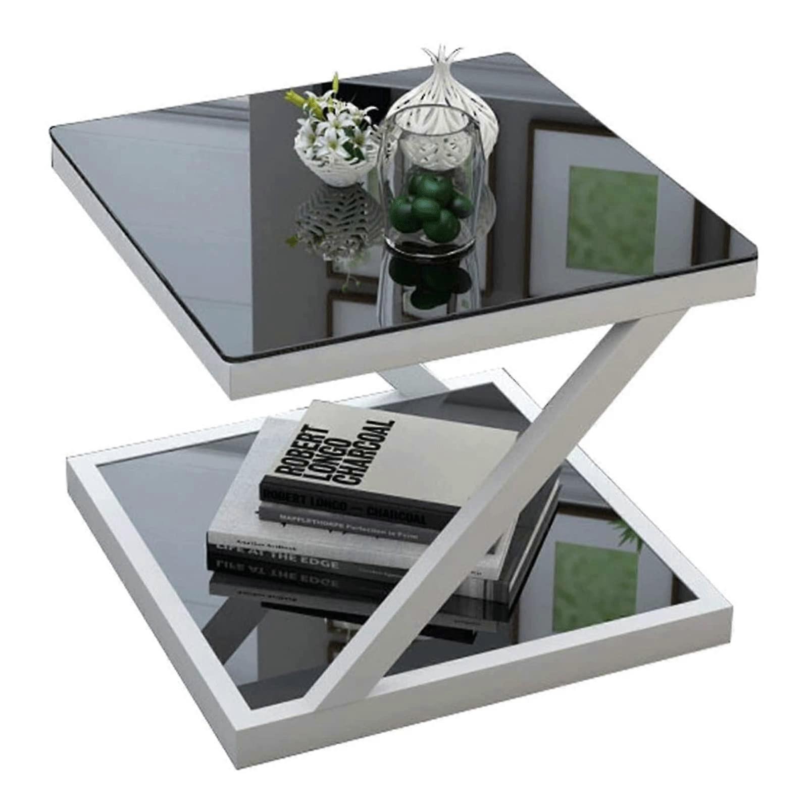 Nightstand with Tempered Glass and Storage, Modern Steel Frame Bedside Table for Small Spaces