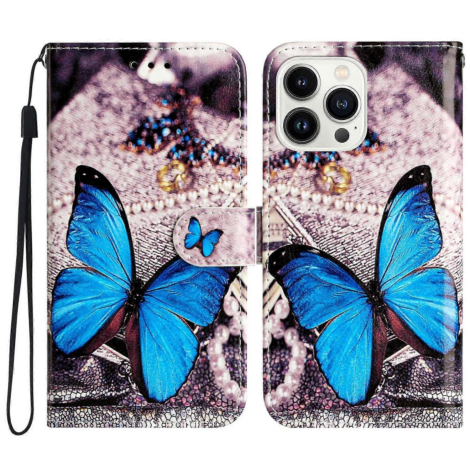 For iPhone 16 Pro Case Pattern Leather Phone Folio Cover with Card Slots Viewing Stand