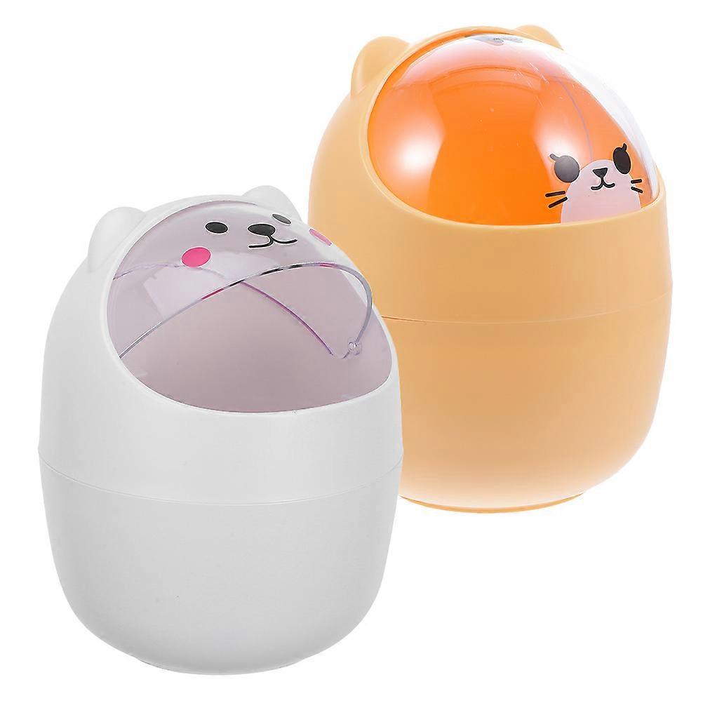 Mini Cartoon Trash Can with Swing Lid 2Pcs for Desktop Storage Use