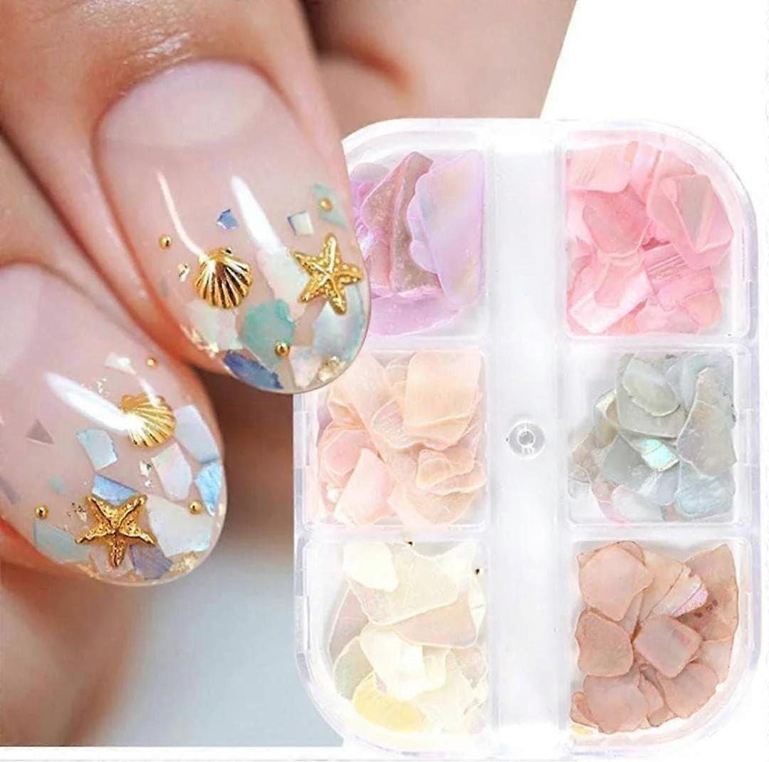 Nail Art Shell Slices 6Grid Irregular Abalone Seashell Decoration Shimmering MultiColor Effect