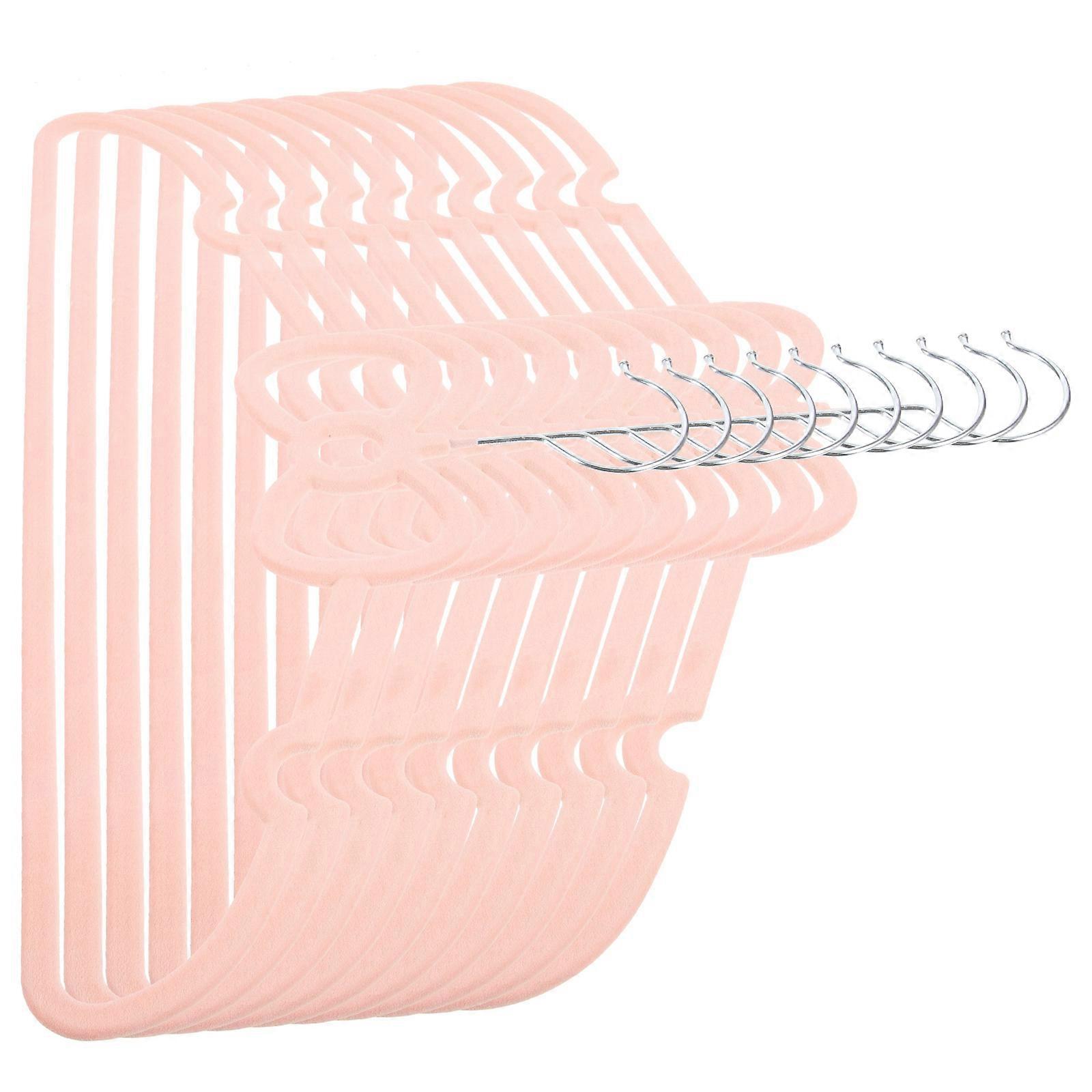 Bow Clothes Hangers Pink Flocking for Closet Use 10Pcs Set