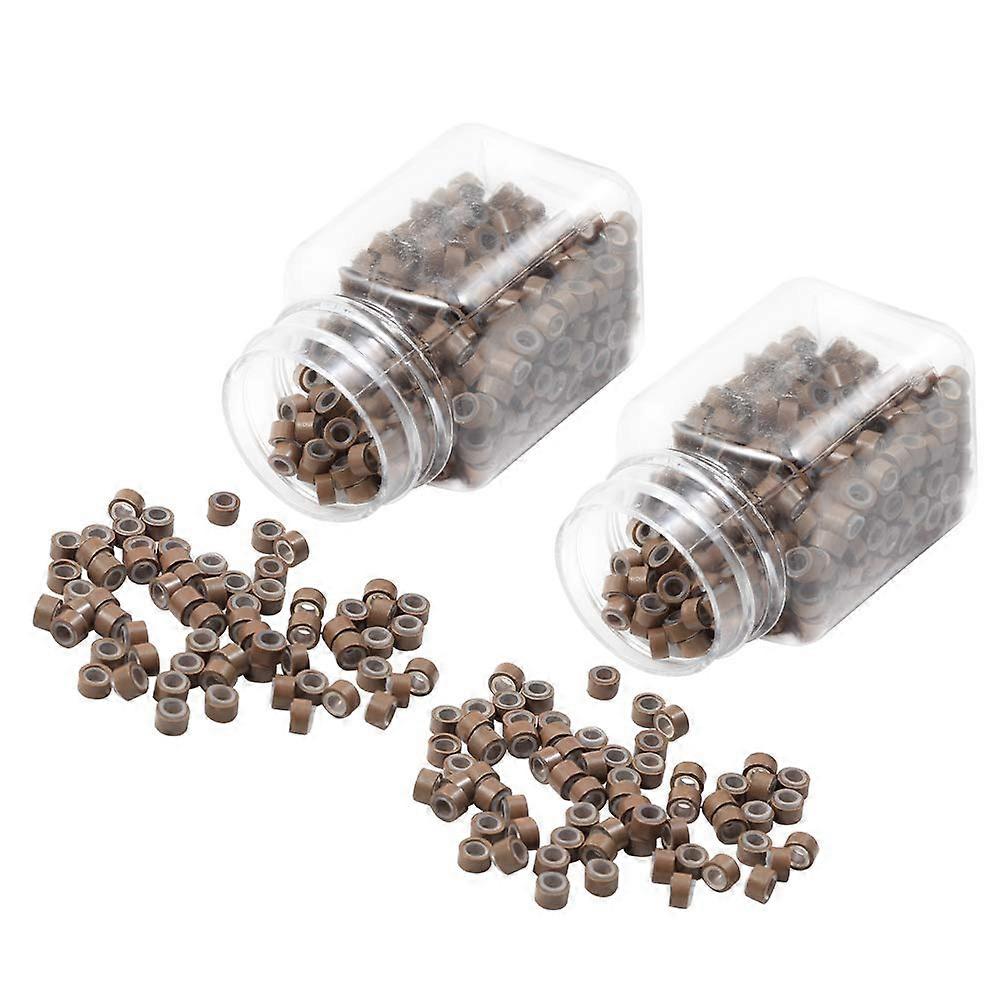 1000pcs 5mm Silicone Lined Micro Beads Light Brown for Hair Extensions Micro Rings