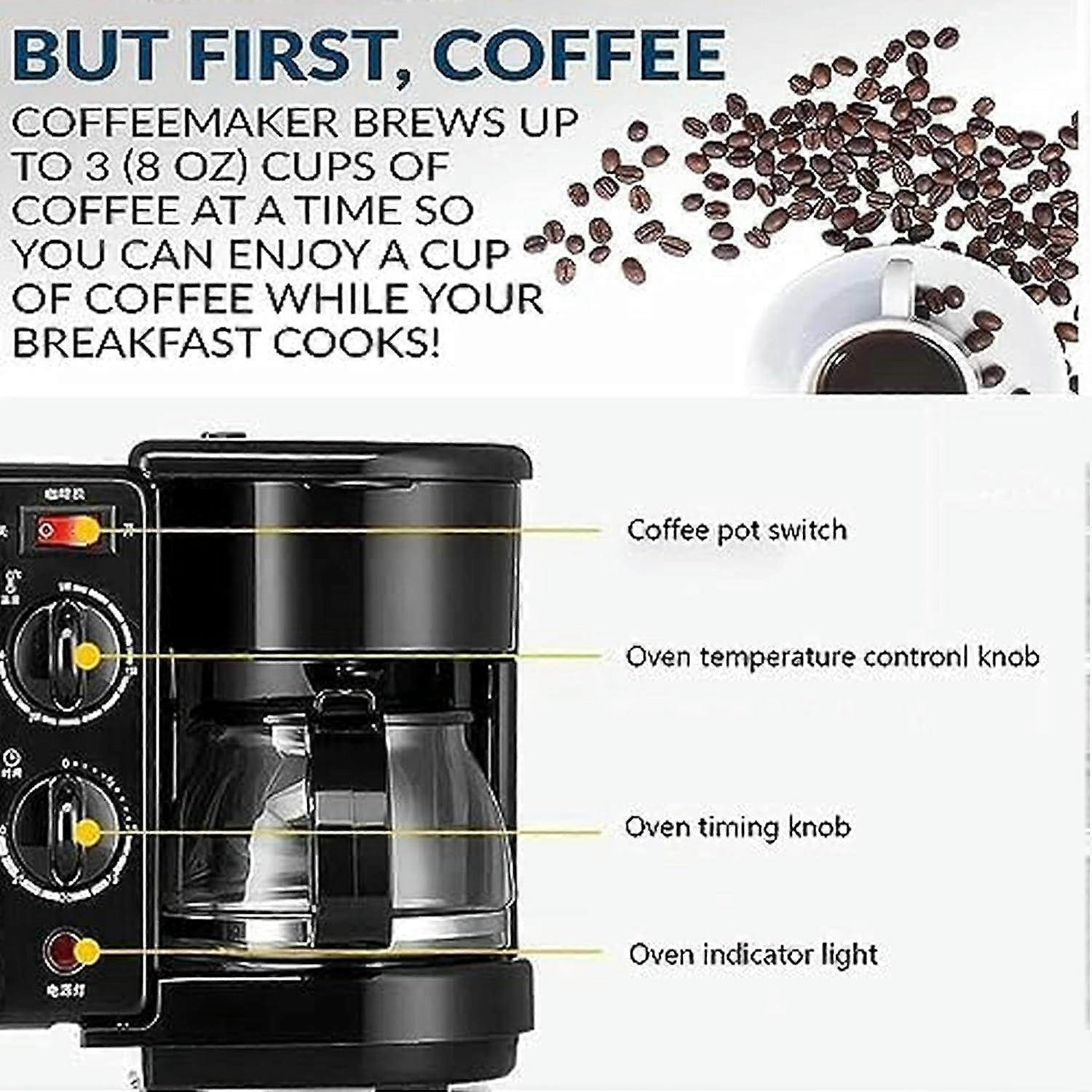 3in1 Breakfast Station with Coffee Maker, NonStick Griddle and 4Slice Toaster for Small Kitchens Ref: 7953