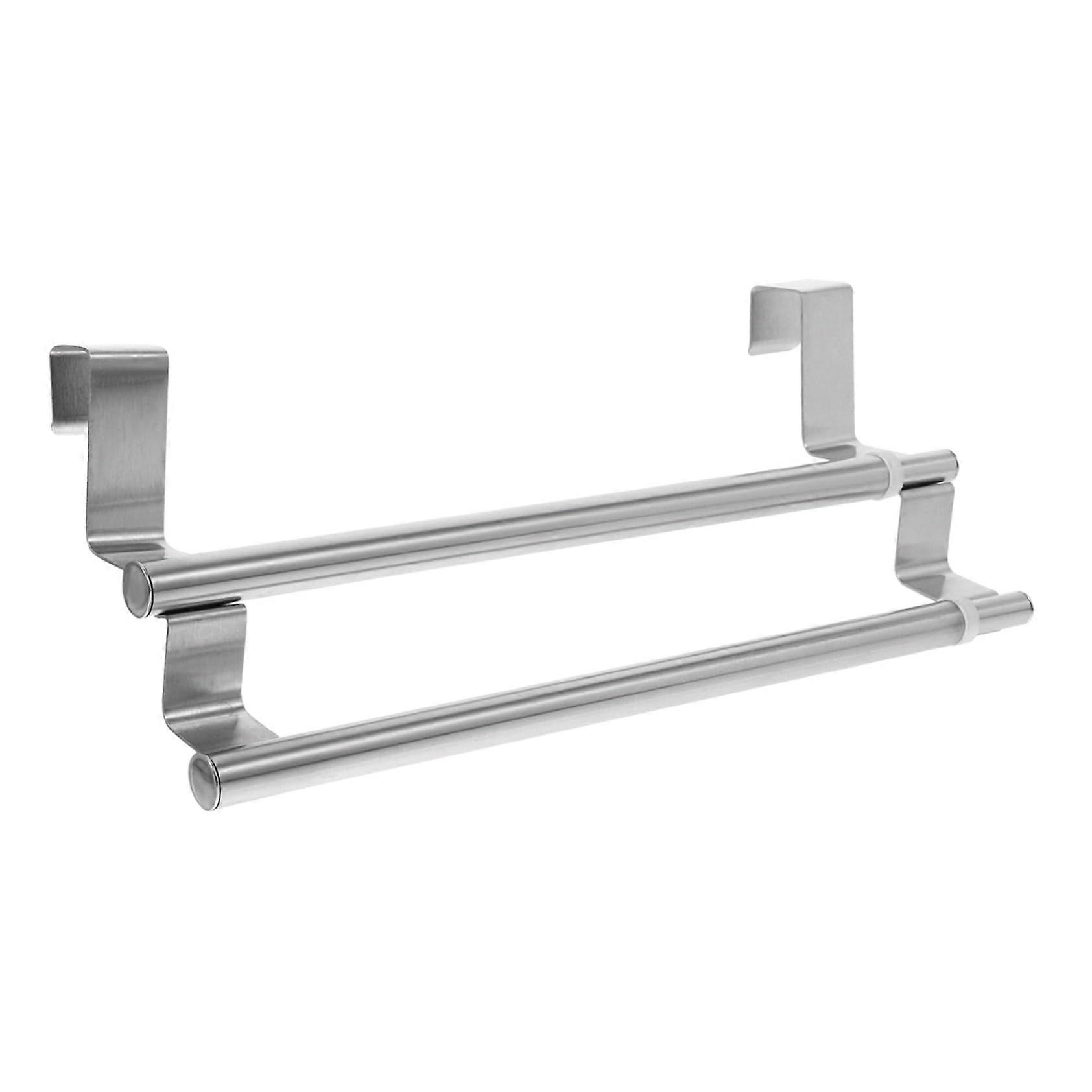 Adjustable Double Bathroom Towel Rack Stainless Steel Bar, Modern Space Saving Matte Finish