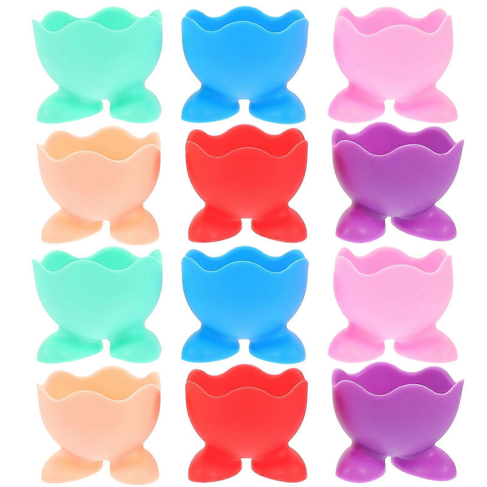 12pcs Silicone Egg Cups Easter Egg Cup Holders Cartoon Egg Holders Boiled Egg Cups Mixed Color